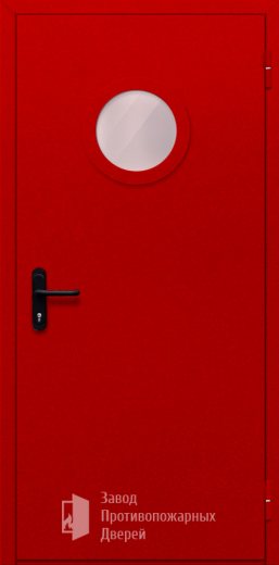 Фото двери «Однопольная с круглым стеклом (красная)» в Химкам