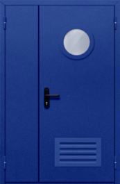 Фото двери «Полуторная с круглым стеклом и решеткой (синяя)» в Химкам