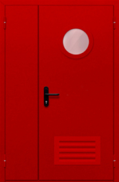 Фото двери «Полуторная с круглым стеклом и решеткой (красная)» в Химкам